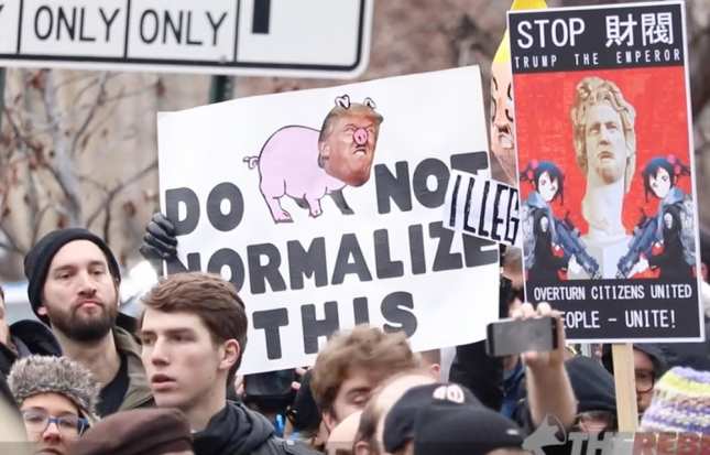 Watch: Clueless anti-Trump protesters applaud speech that consists of nothing but Hitler quotes