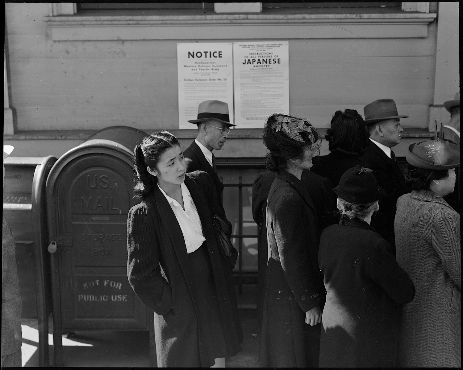 San Francisco, California. Residents of Japanese ancestry appear for registration prior to evacuation. Evacuees will be housed in War Relocation Authority centers for the duration.