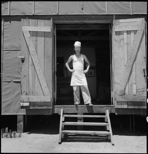 Manzanar Relocation Center, Manzanar, California. A chef of Japanese ancestry at this War Relocation Authority center. Evacuees find opportunities to follow their callings.