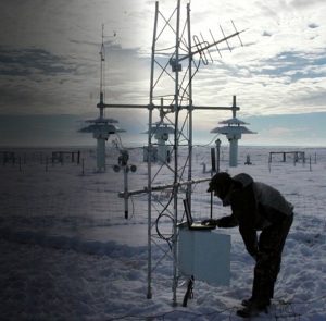 An ARL technician checking equipment at the Climate Reference Network Site in Wolf Point, MT.  Photo: NOAA