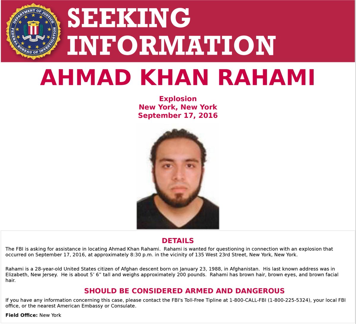 Afghani bomber identified in the Manhattan and NJ attacks