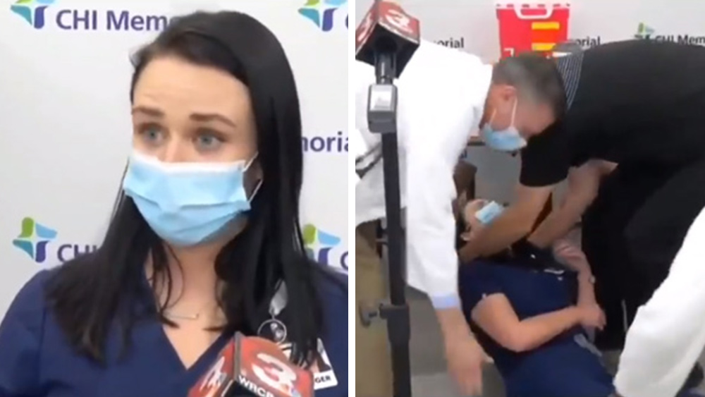 Minutes after receiving coronavirus vaccine, vax-brainwashed nurse loses consciousness and collapses on LIVE TV